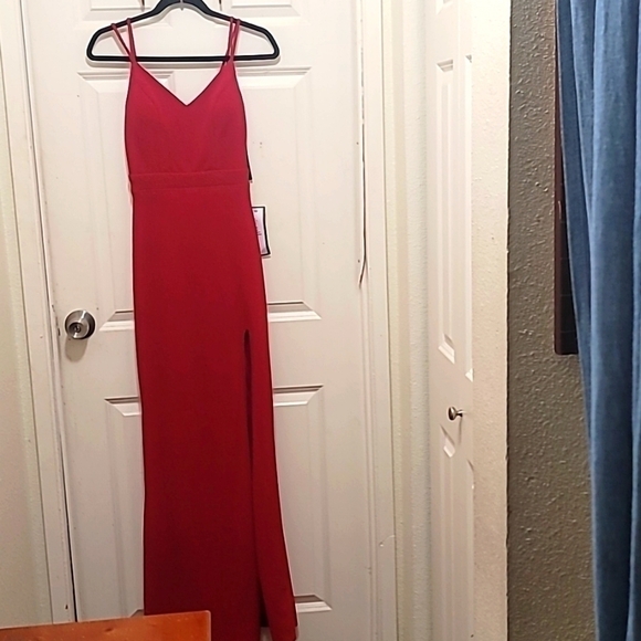 CITY STUDIO RED PROM SPAGHETTI STRAP WITH SPLIT AND LACE BACK MAXI DRESS SIZE 1 - Picture 1 of 12